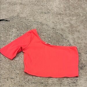 Neon Pink Coral One-Shoulder Women's Top